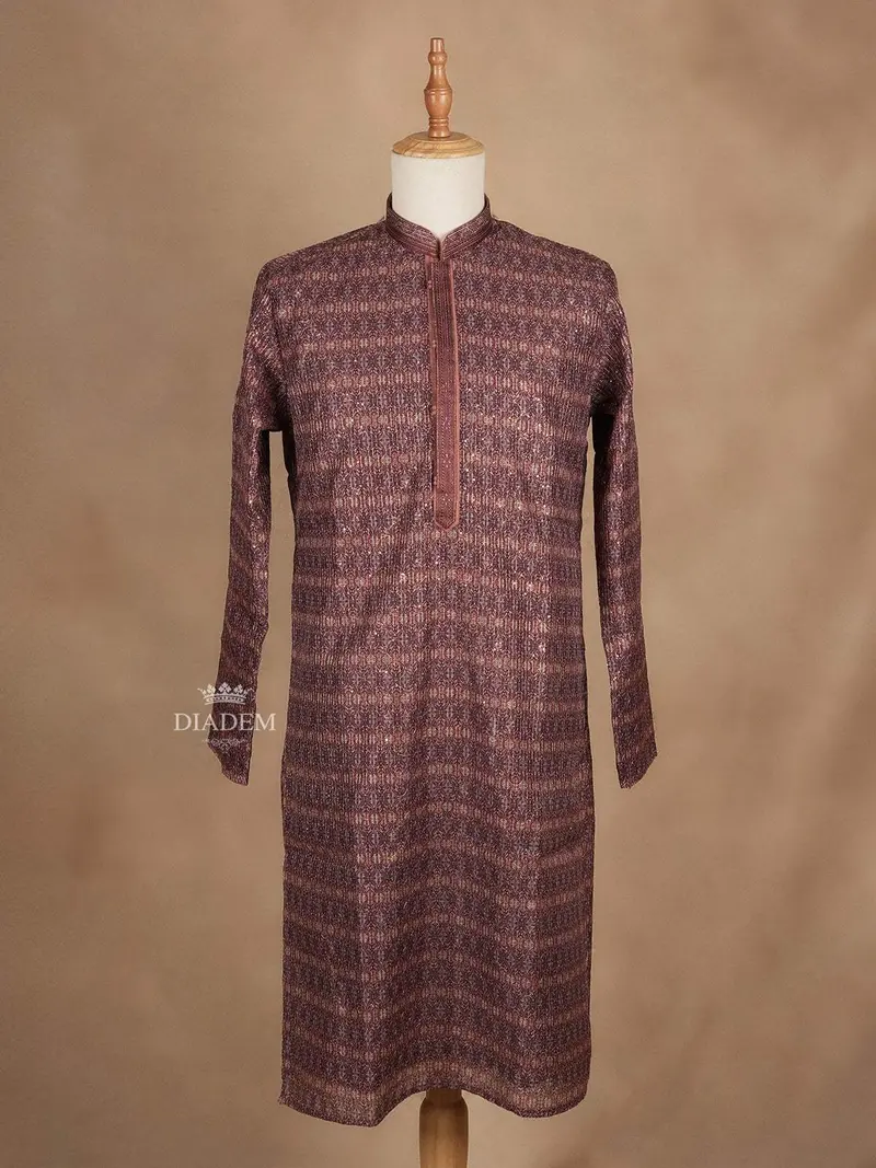 Brown Kurta Set With Geometric Designs And Sequins Embroidery With Pant 1