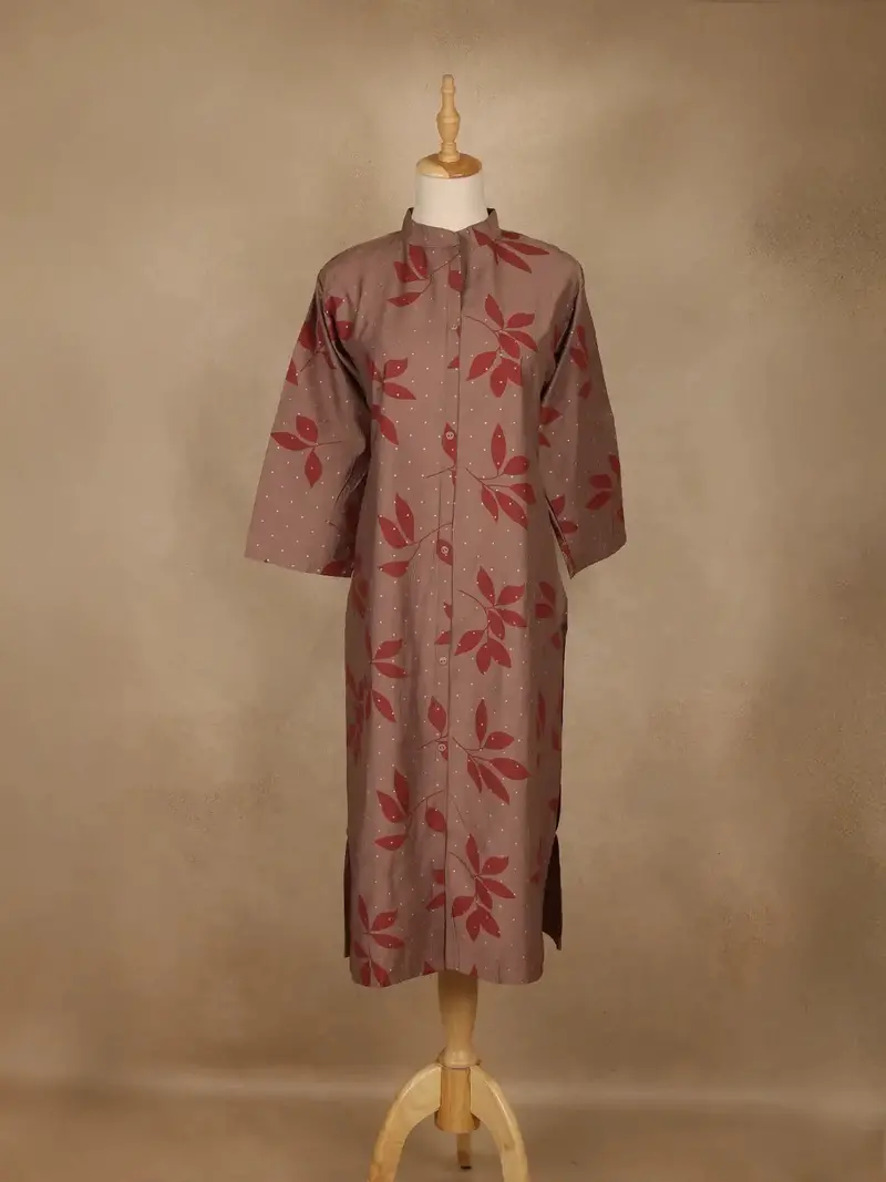 Brown Leaf Design Printed Cotton Kurti 1