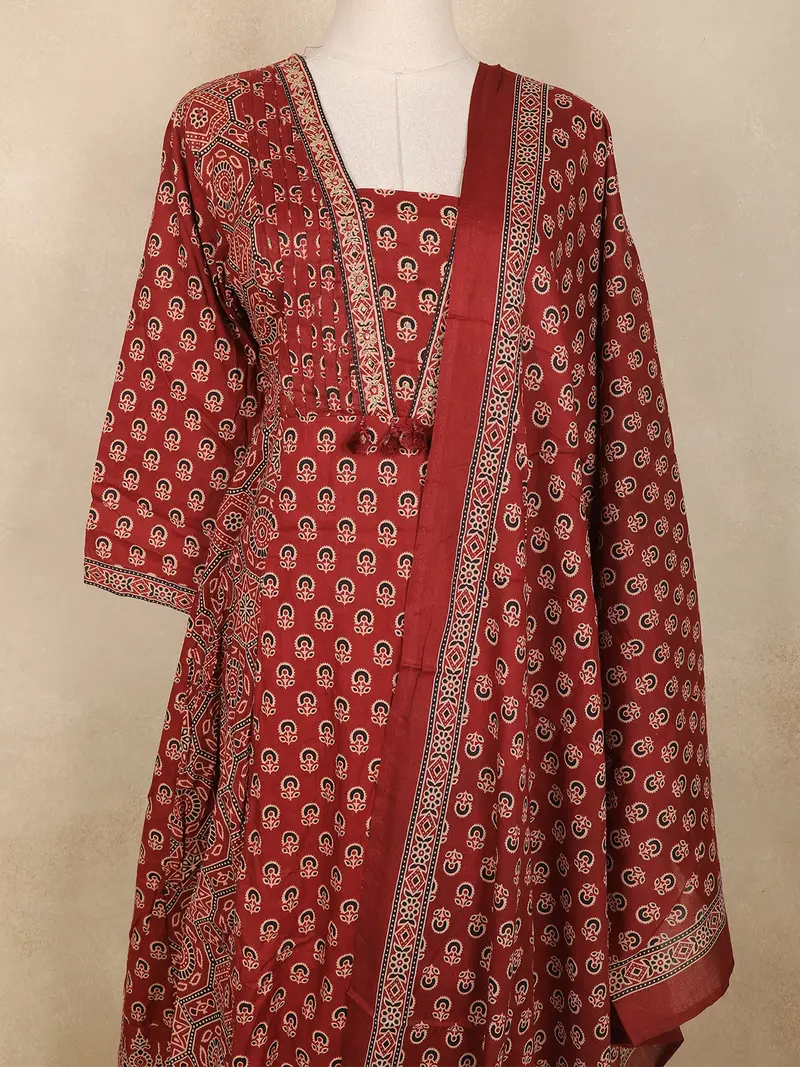 Brown Paisley Printed Design Anarkali Cotton Salwar Suit 2