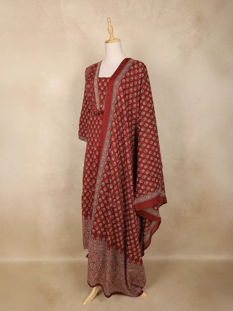 Brown Paisley Printed Design Anarkali Cotton Salwar Suit 3