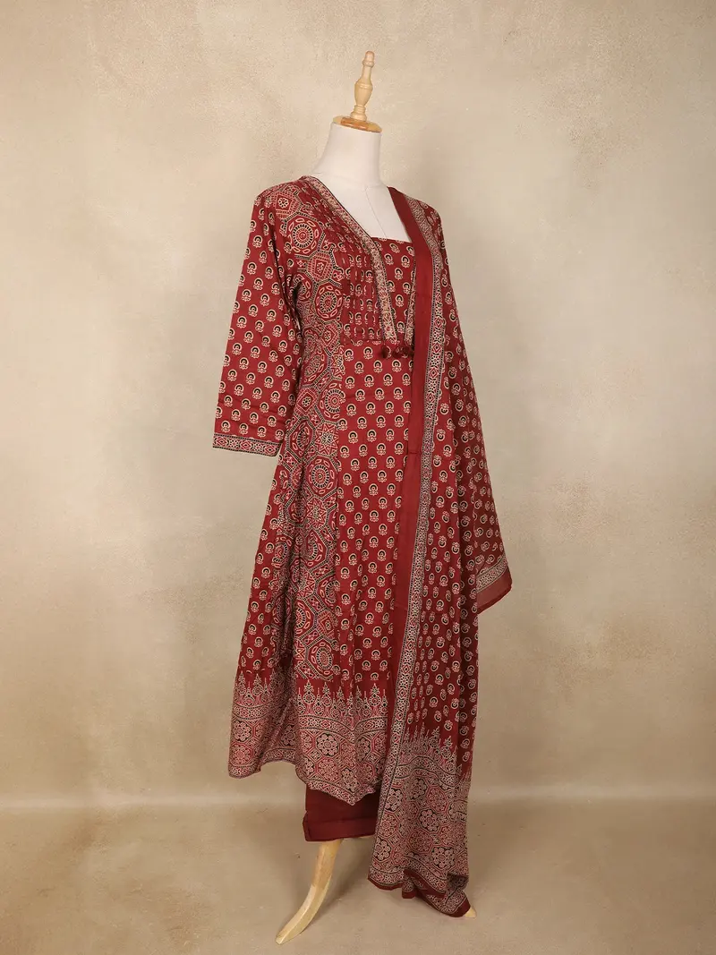 Brown Paisley Printed Design Anarkali Cotton Salwar Suit 4