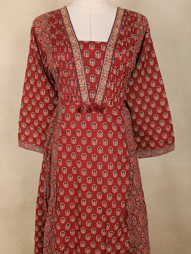 Brown Paisley Printed Design Anarkali Cotton Salwar Suit 5