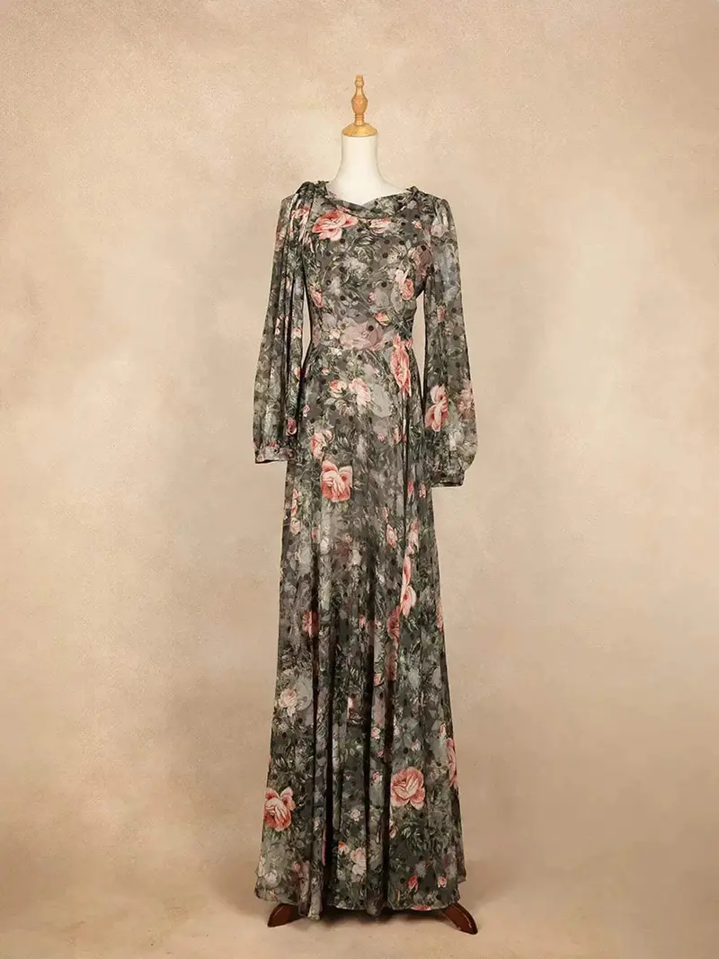 Brown Partywear With Flower Design Gown 1