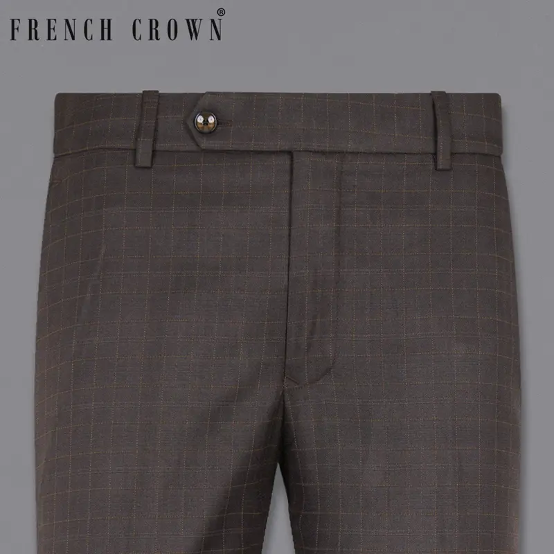 Brown Plaid Wool Rich Pant 1