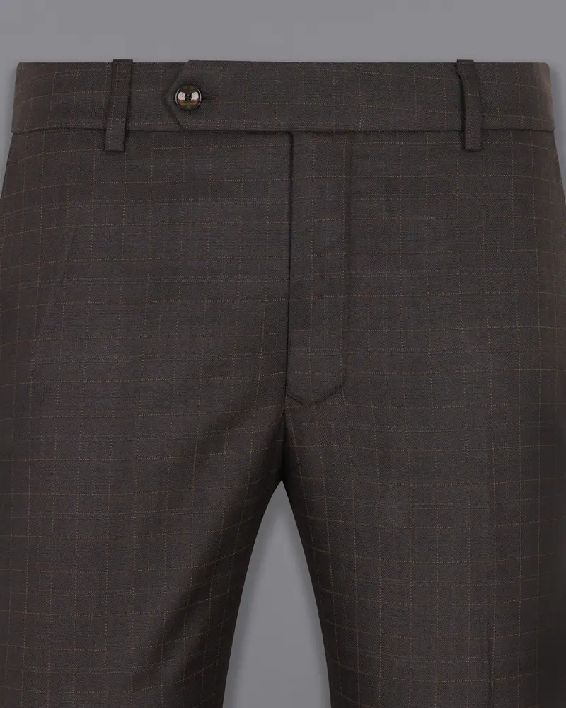 Brown Plaid Wool Rich Pant 2
