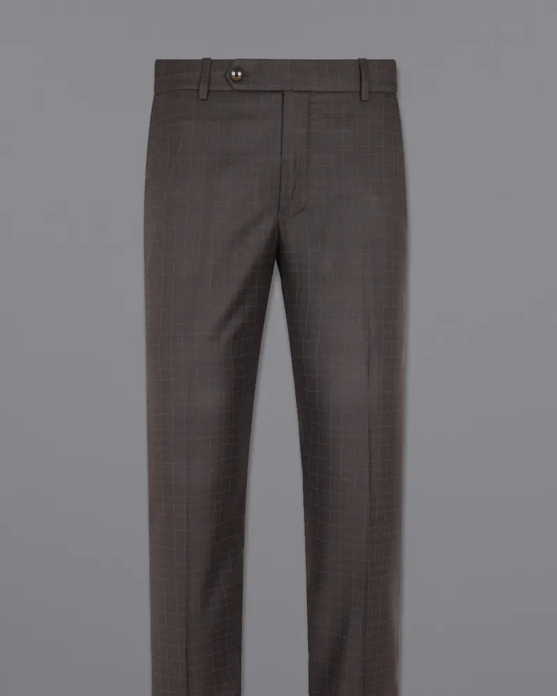 Brown Plaid Wool Rich Pant 4