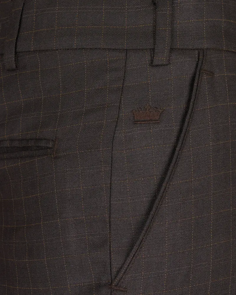 Brown Plaid Wool Rich Pant 5