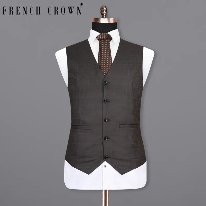 Brown Plaid Wool Rich Waistcoat 1