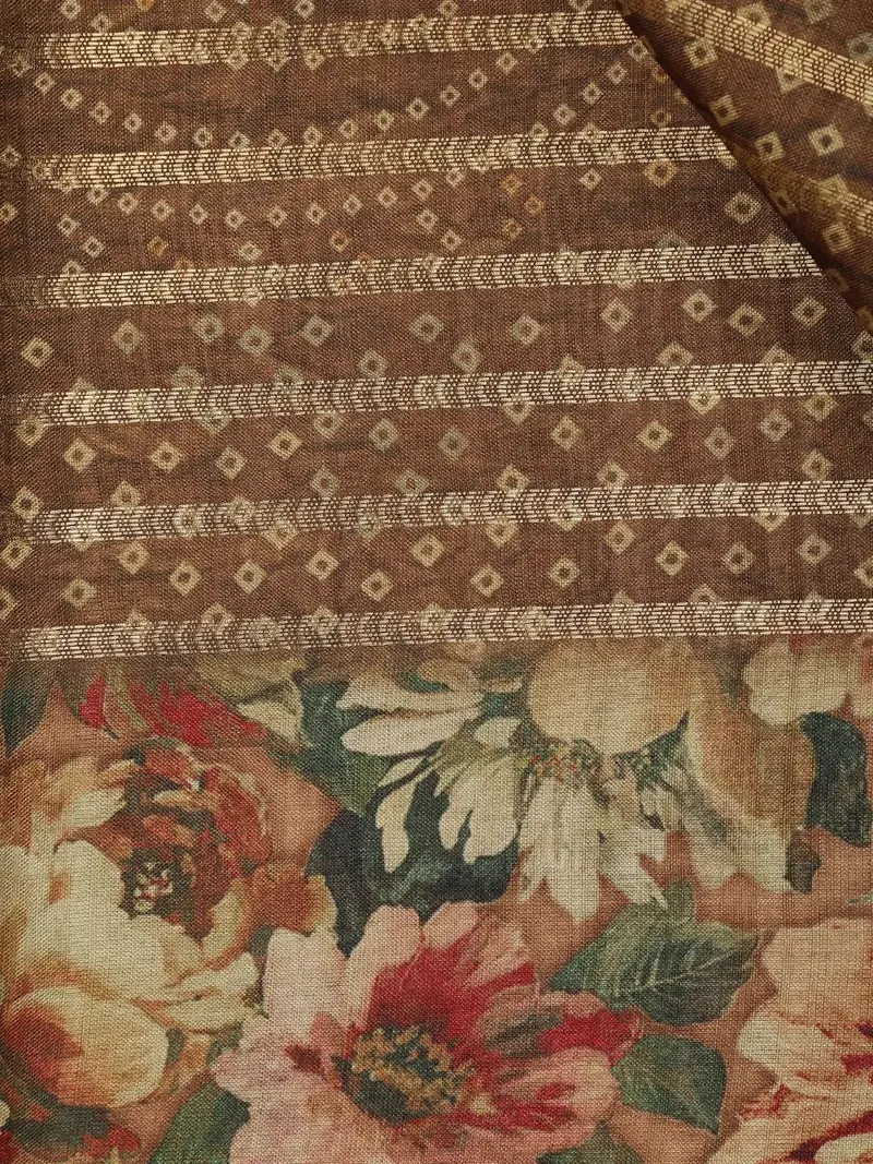 Brown Semi Tussar Silk Floral Prints Saree 2