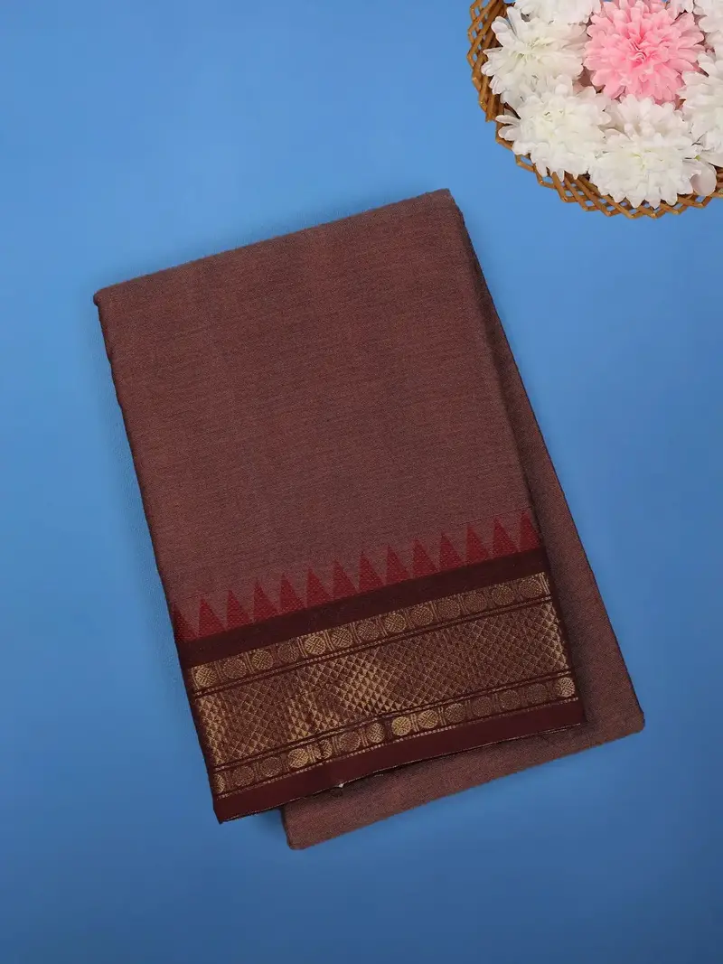 Brown Solid Cotton Saree Print Border 1