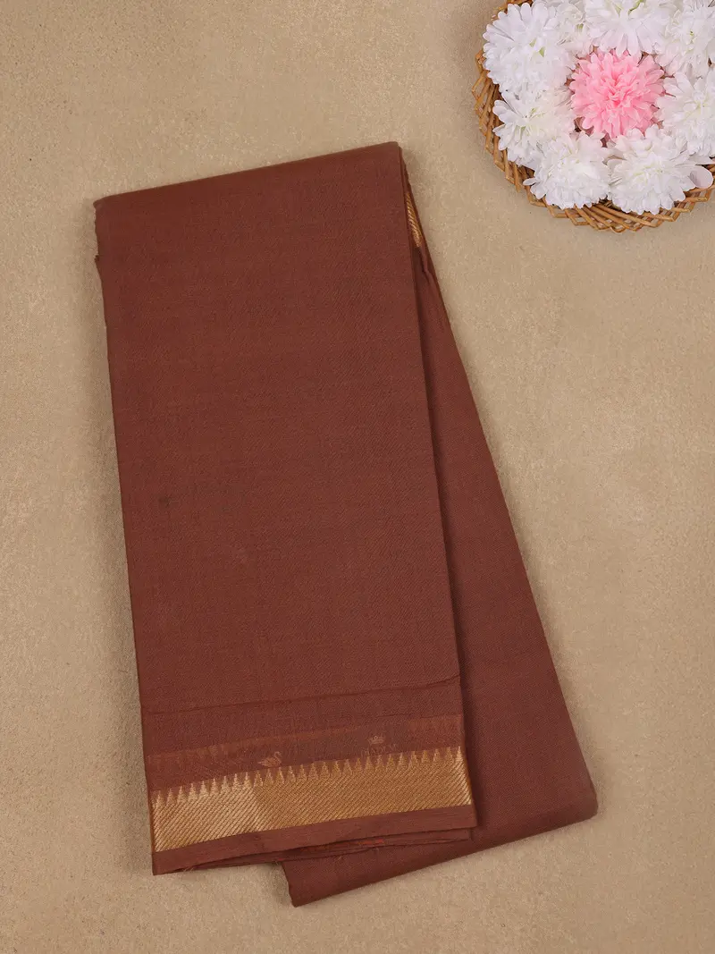 Brown Solid Design Pure Cotton Saree 1