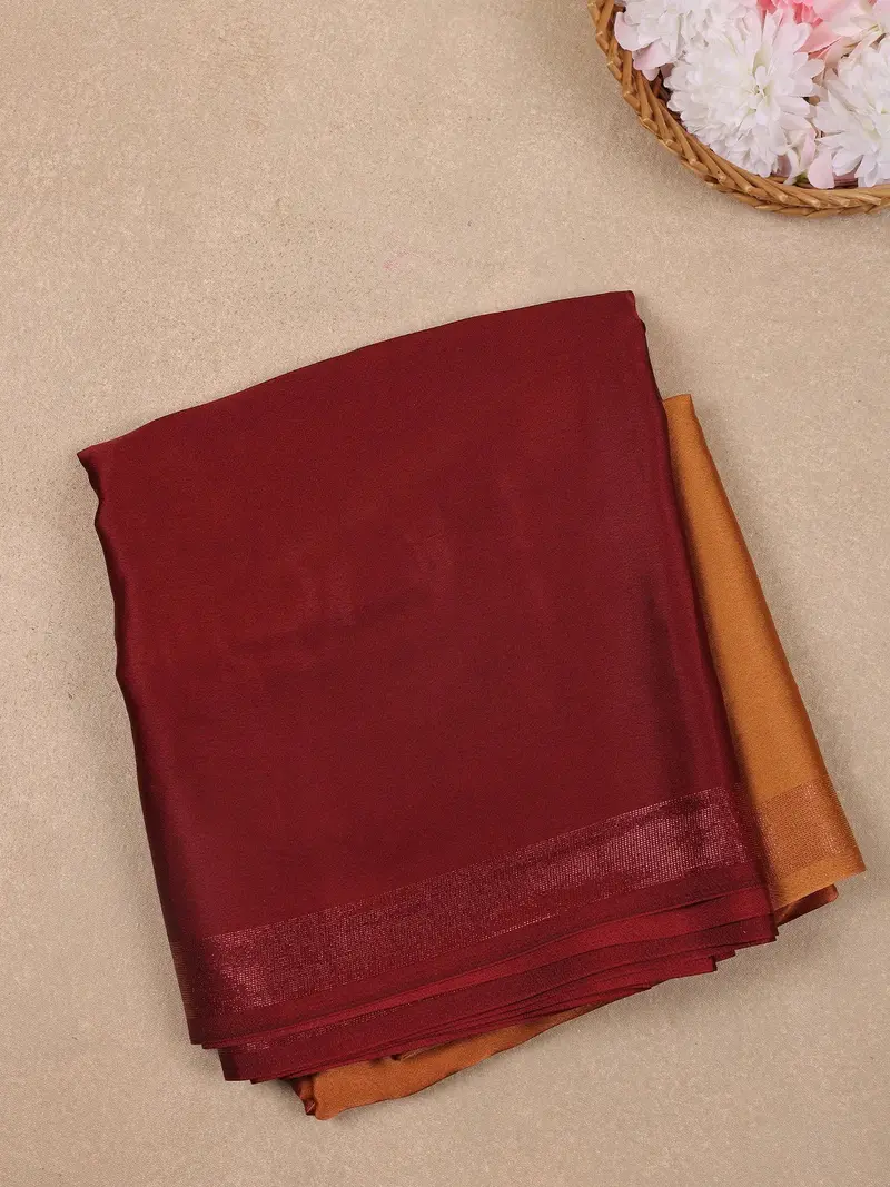 Brown Solid Design Satin Saree 1