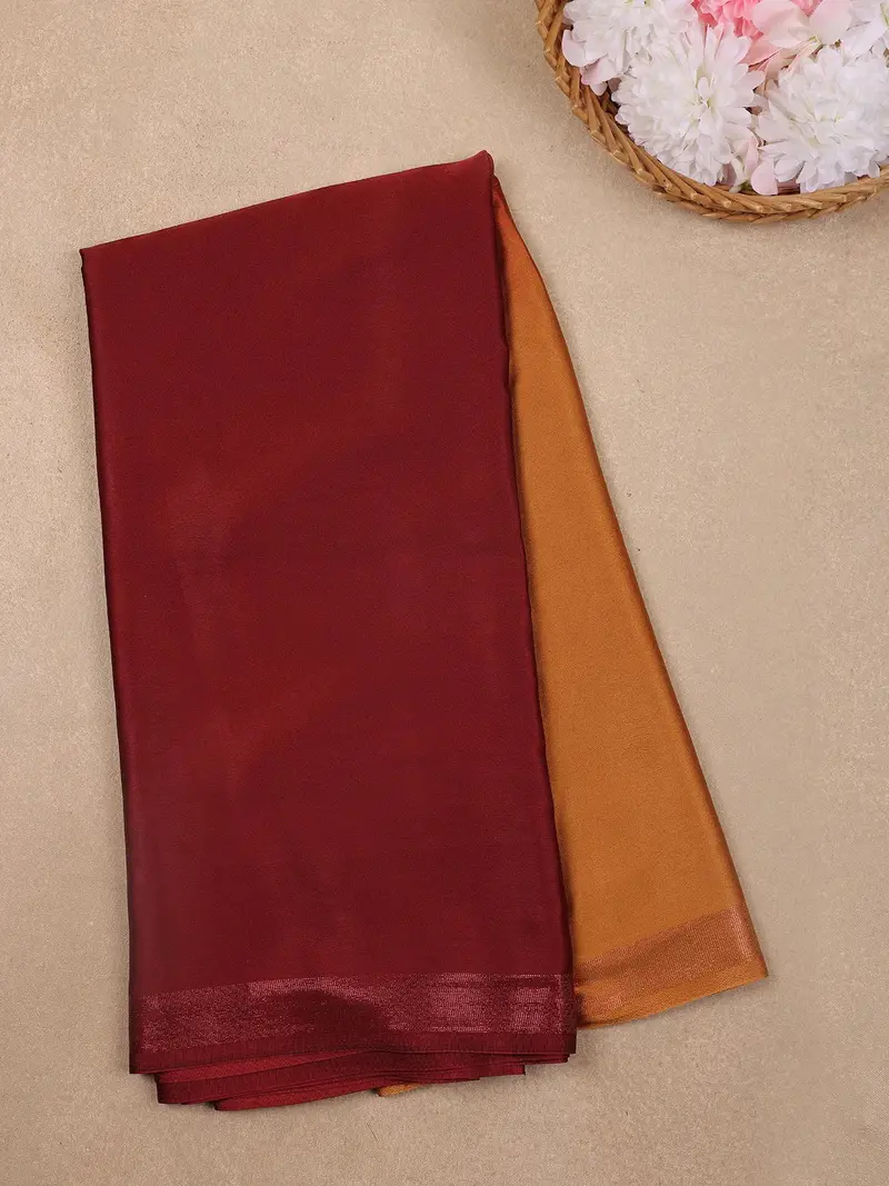 Brown Solid Design Satin Saree 2