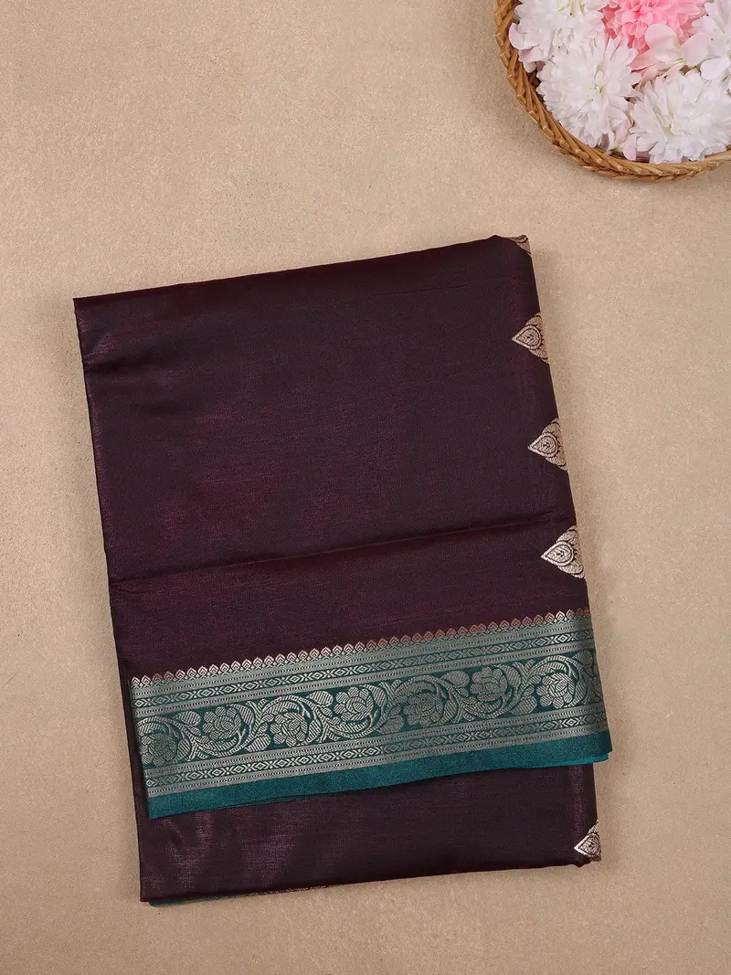 Brown  Solid Designed Woven Banarasi Silk Saree 1