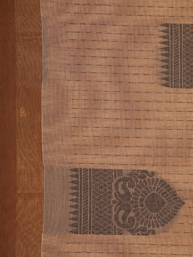 Brown Stripes Design Cotton Saree With Contrast Zari Border 2