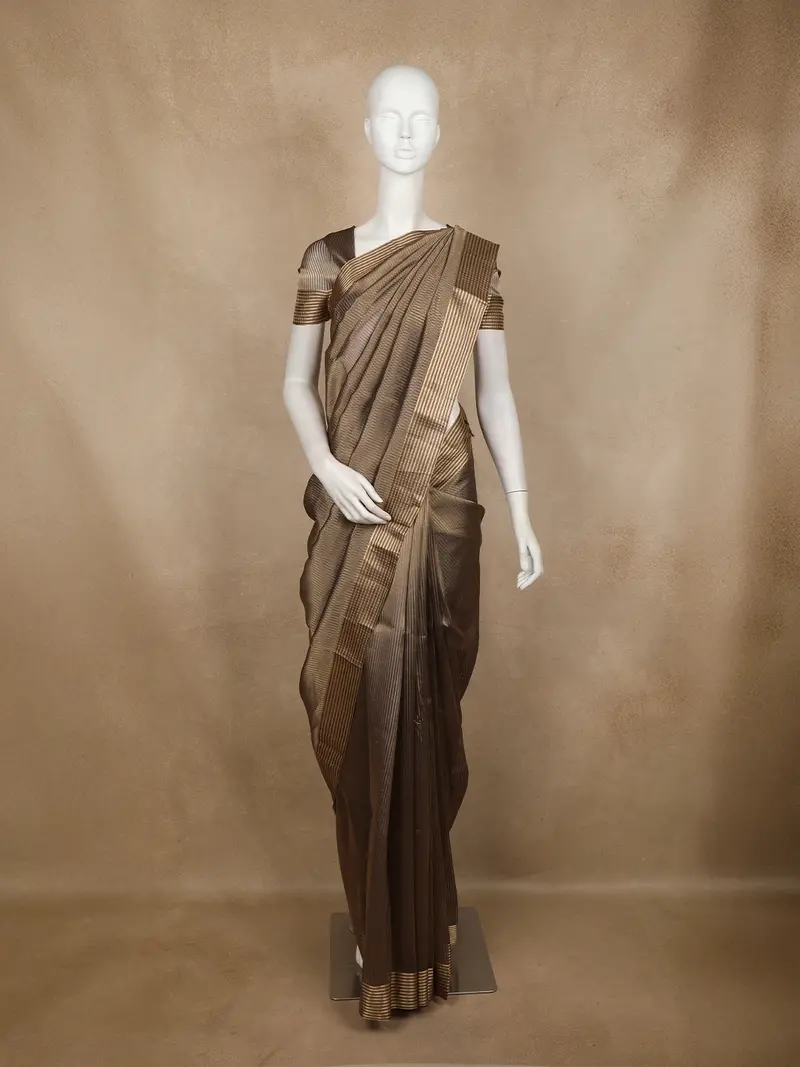 Brown Stripes Design Organza Saree 1