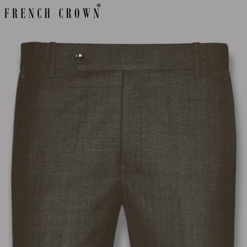 Brown Subtle Plaid Wool Blend Formal Pant 1