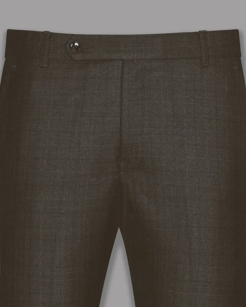 Brown Subtle Plaid Wool Blend Formal Pant 2