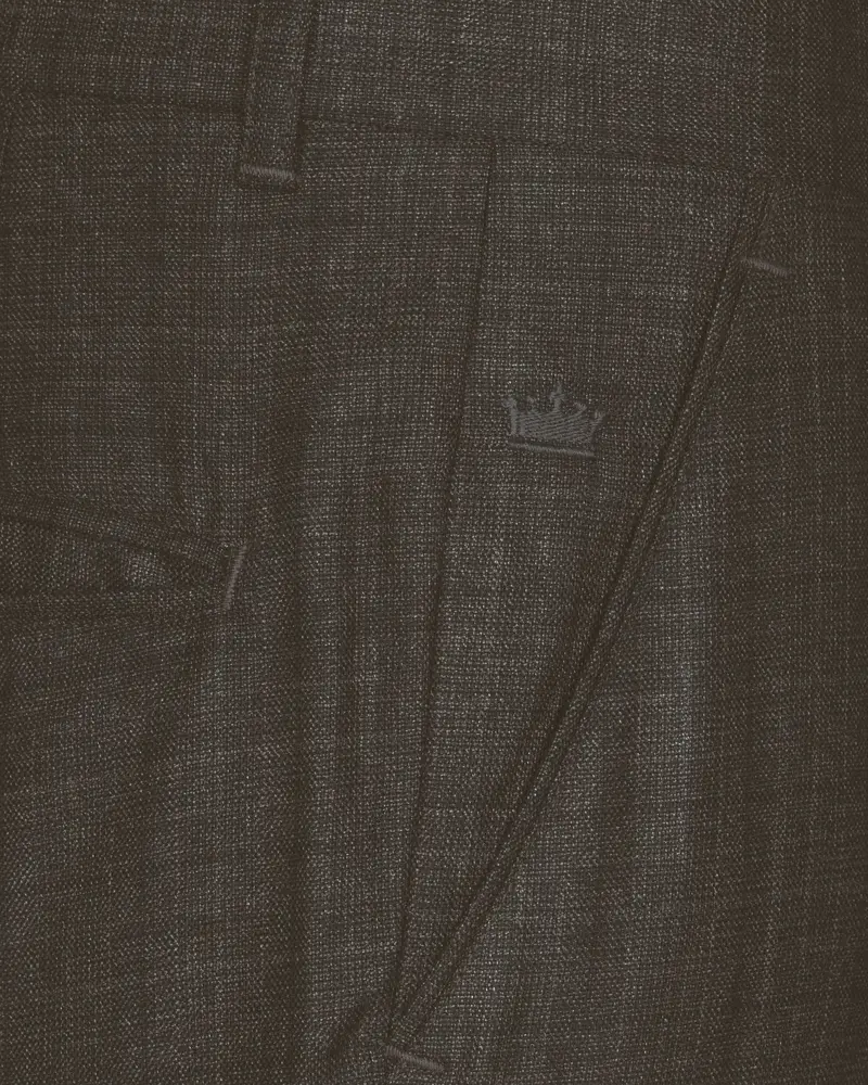 Brown Subtle Plaid Wool Blend Formal Pant 5