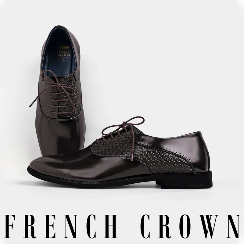 Brown Textured Vegan Leather Derby Shoes 1
