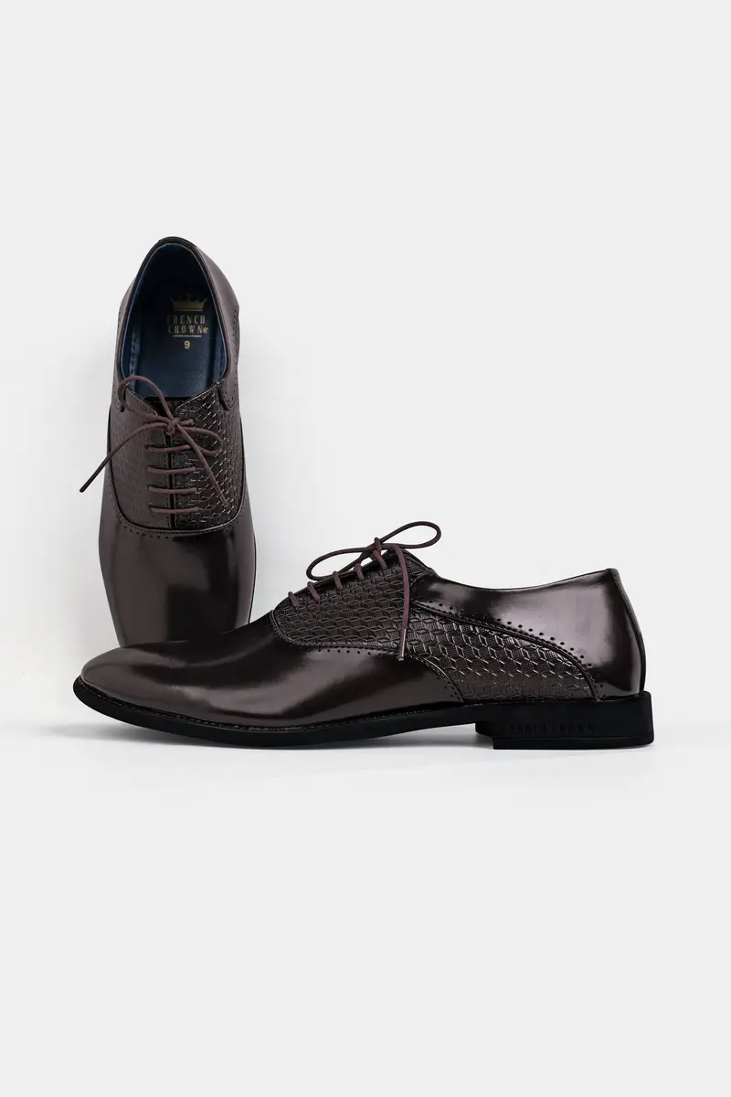 Brown Textured Vegan Leather Derby Shoes 2