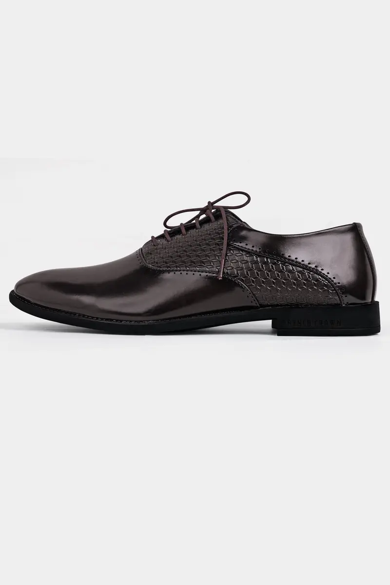 Brown Textured Vegan Leather Derby Shoes 3