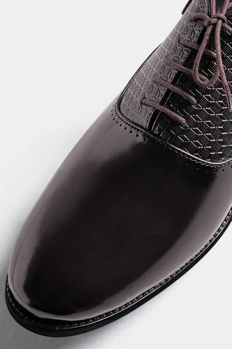 Brown Textured Vegan Leather Derby Shoes 4