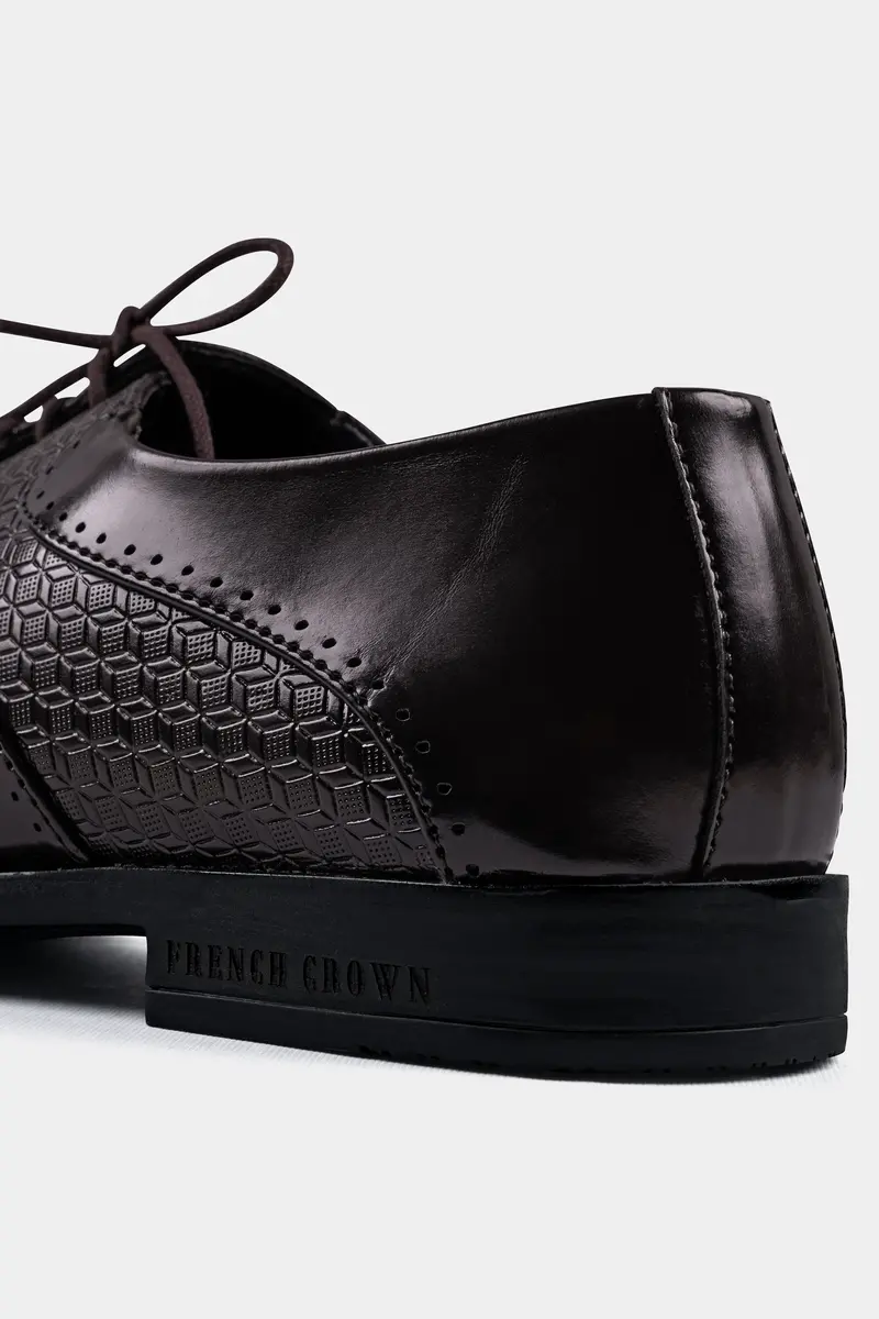 Brown Textured Vegan Leather Derby Shoes 5