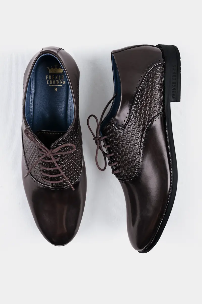 Brown Textured Vegan Leather Derby Shoes 6