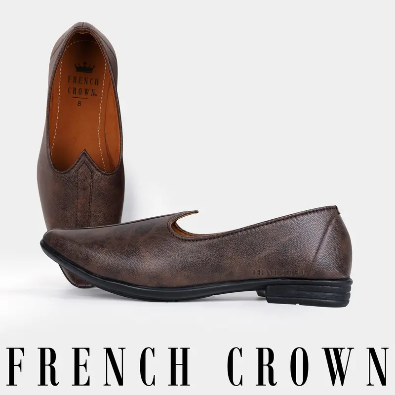 Brown Textured Vegan Leather Hand Stitched Jutis 1