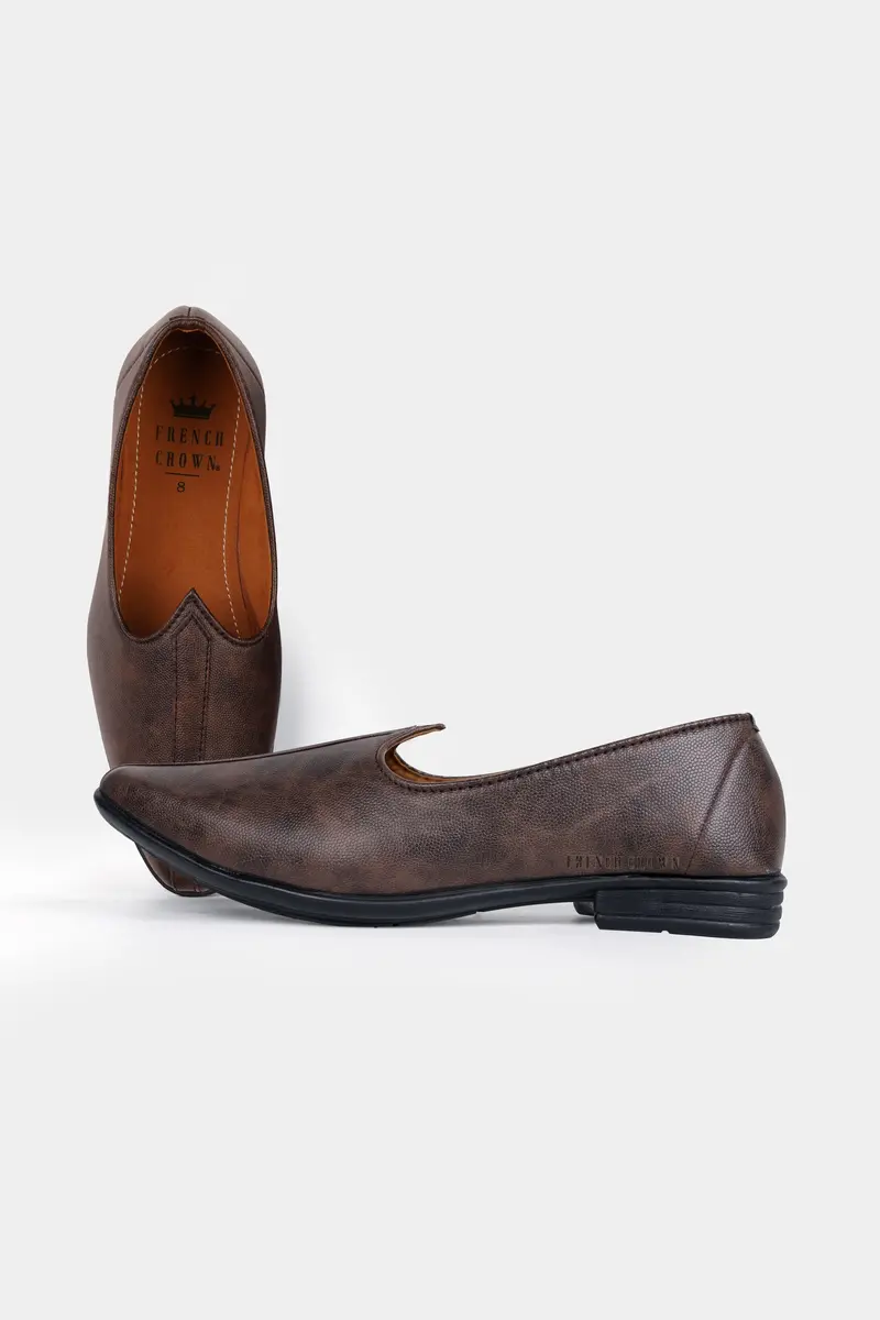Brown Textured Vegan Leather Hand Stitched Jutis 2