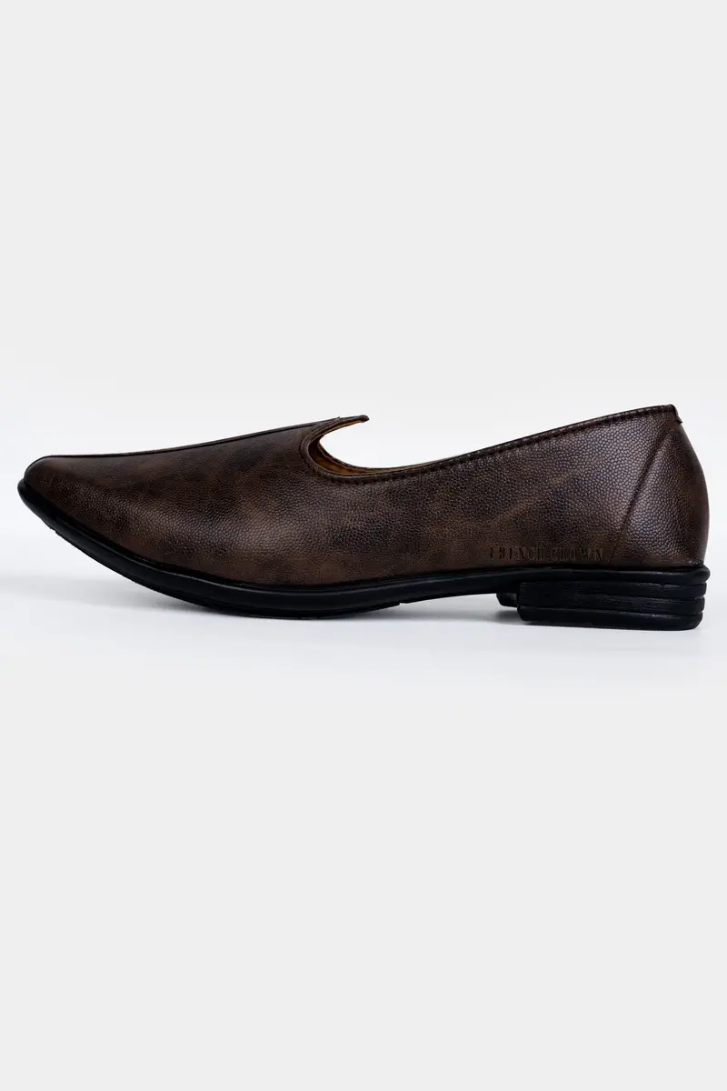 Brown Textured Vegan Leather Hand Stitched Jutis 3