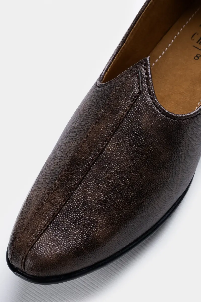 Brown Textured Vegan Leather Hand Stitched Jutis 4