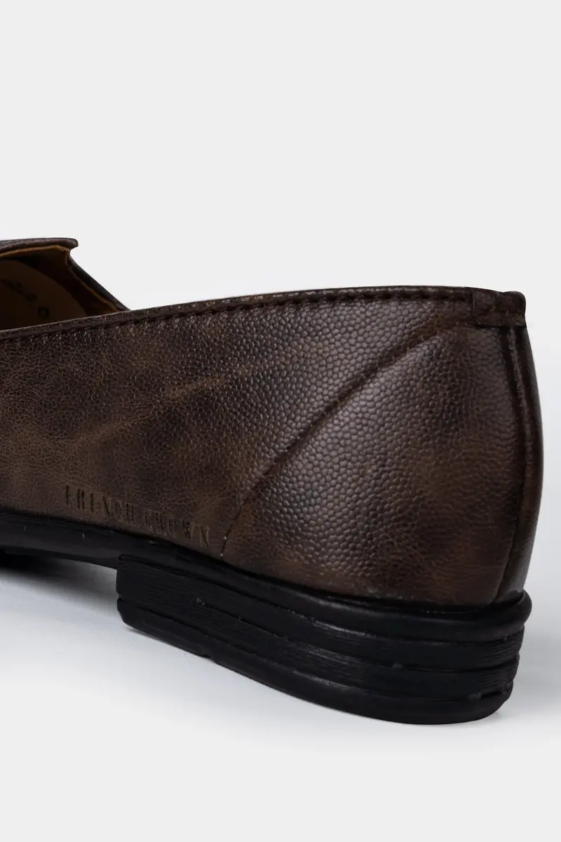 Brown Textured Vegan Leather Hand Stitched Jutis 5