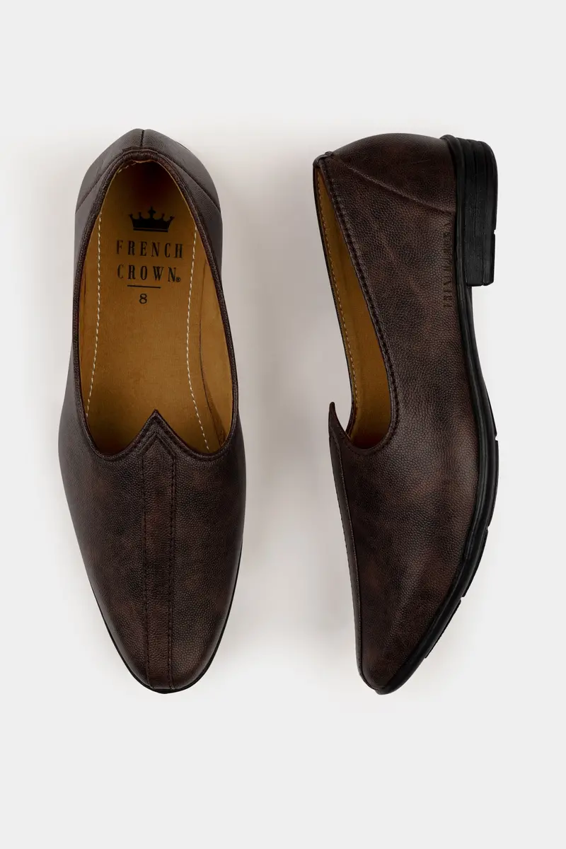 Brown Textured Vegan Leather Hand Stitched Jutis 6