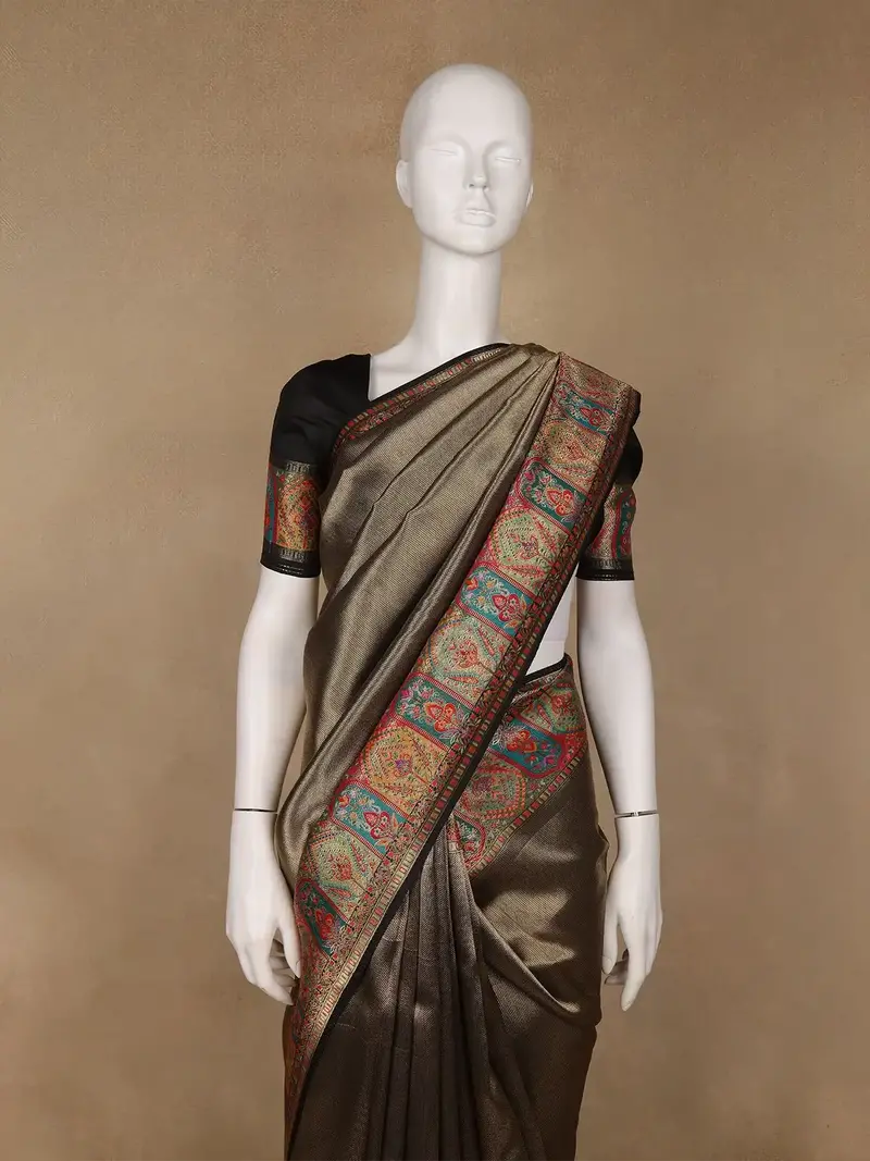 Brown Tissue Banarasi Saree With Paithani Border 2