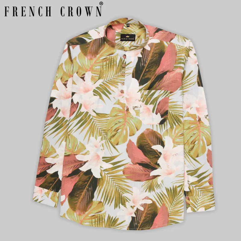 Brown Tonal Beach Print Premium Tencel Beach Kurta Shirt 1