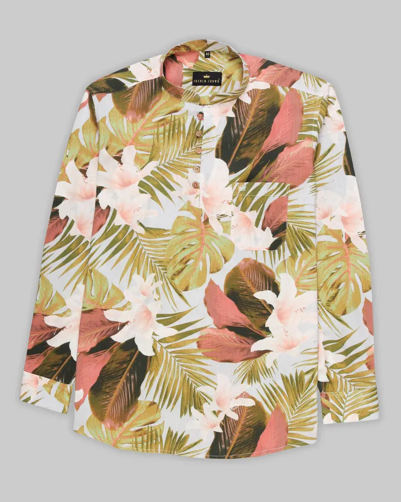 Brown Tonal Beach Print Premium Tencel Beach Kurta Shirt 2