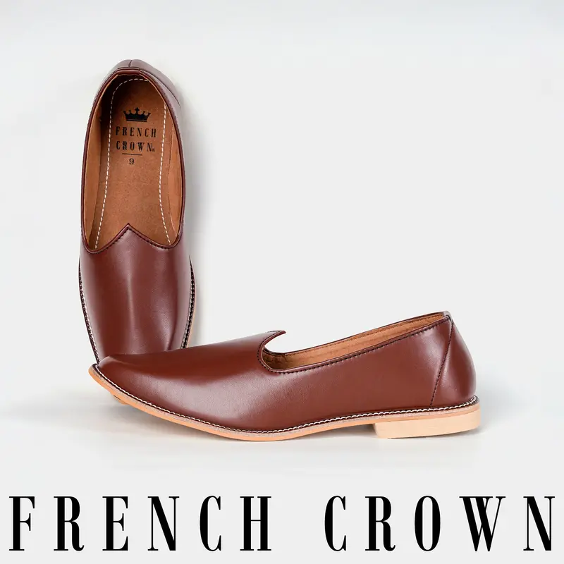 Brown Vegan Leather Hand Stitched Jutis 1