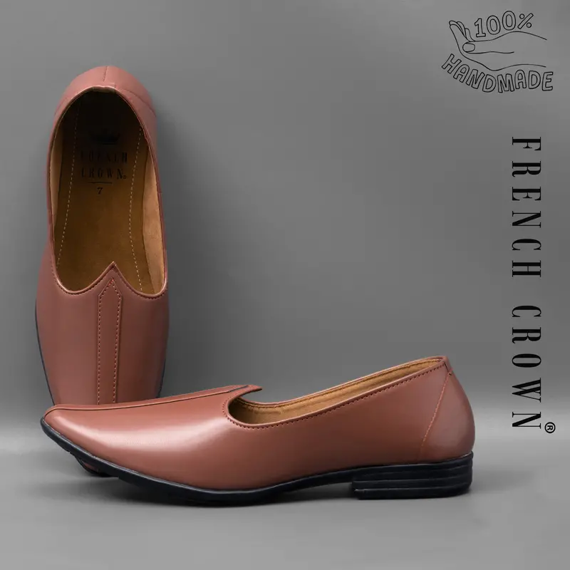 Brown Vegan Leather Hand Stitched Jutis 1