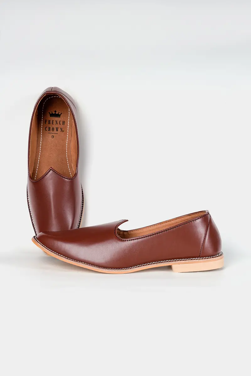 Brown Vegan Leather Hand Stitched Jutis 2