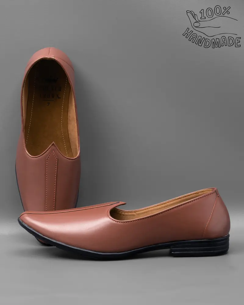 Brown Vegan Leather Hand Stitched Jutis 2