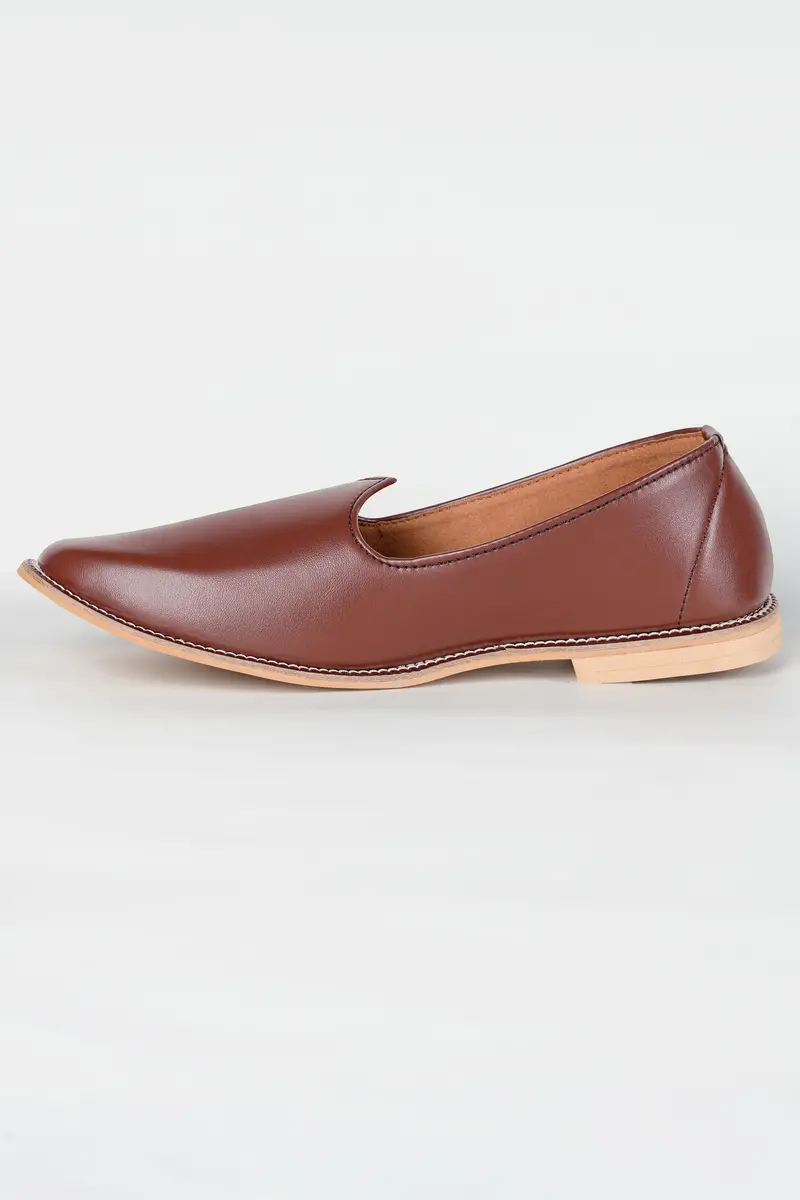Brown Vegan Leather Hand Stitched Jutis 3