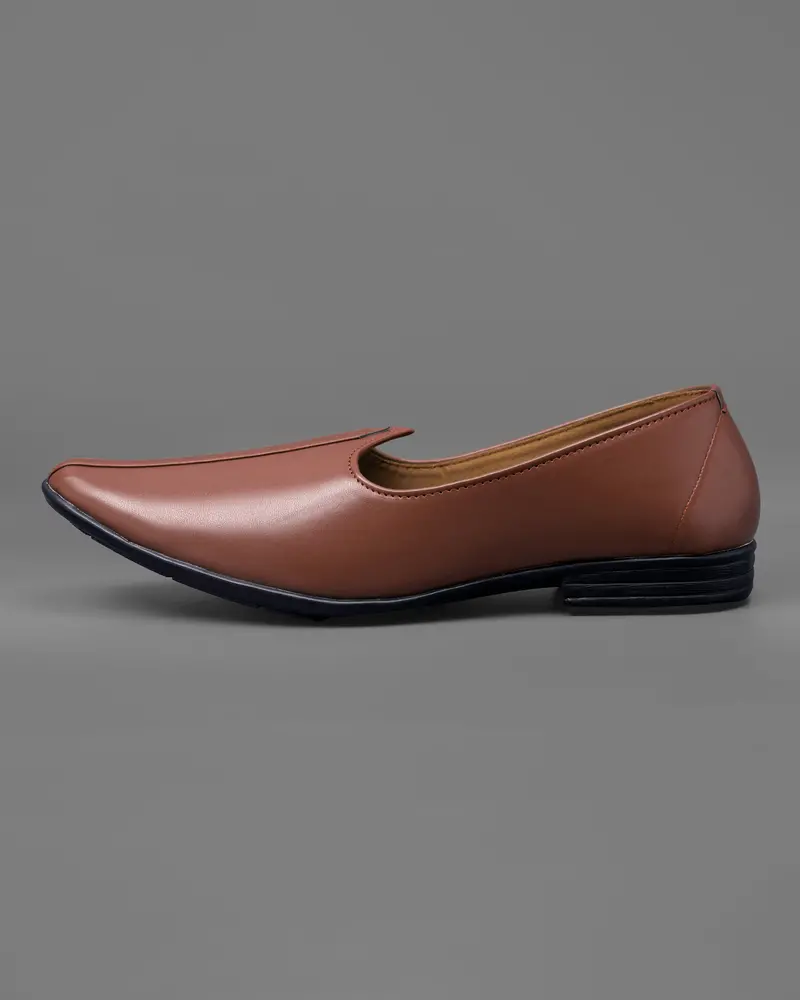 Brown Vegan Leather Hand Stitched Jutis 3