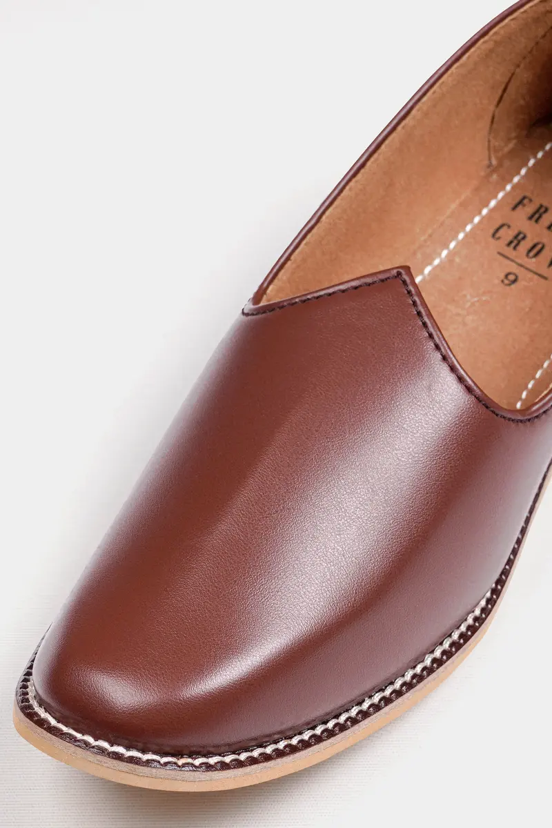 Brown Vegan Leather Hand Stitched Jutis 4