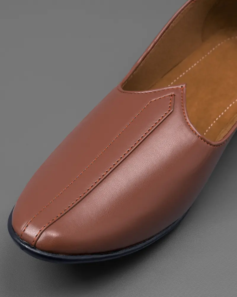 Brown Vegan Leather Hand Stitched Jutis 4
