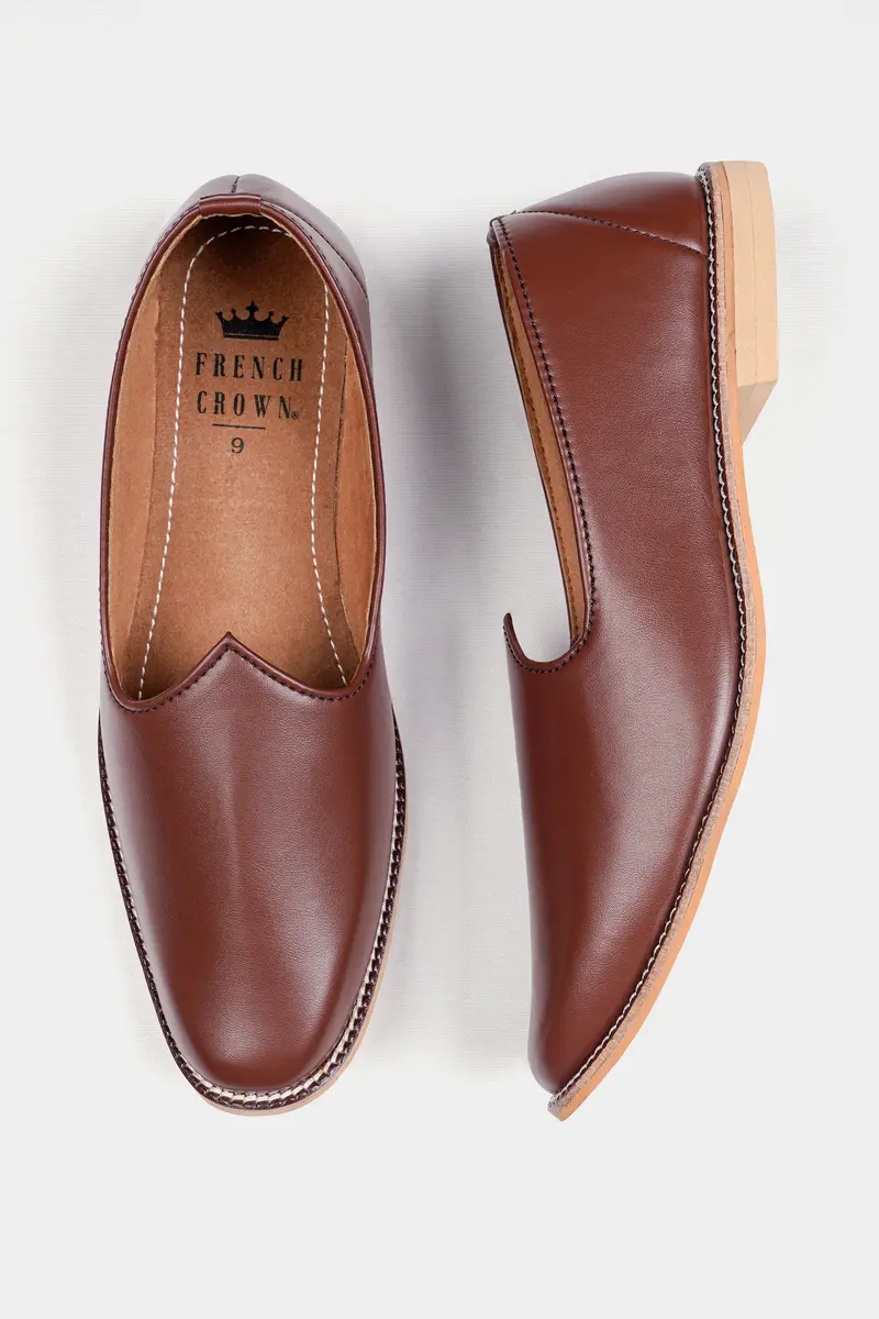 Brown Vegan Leather Hand Stitched Jutis 5