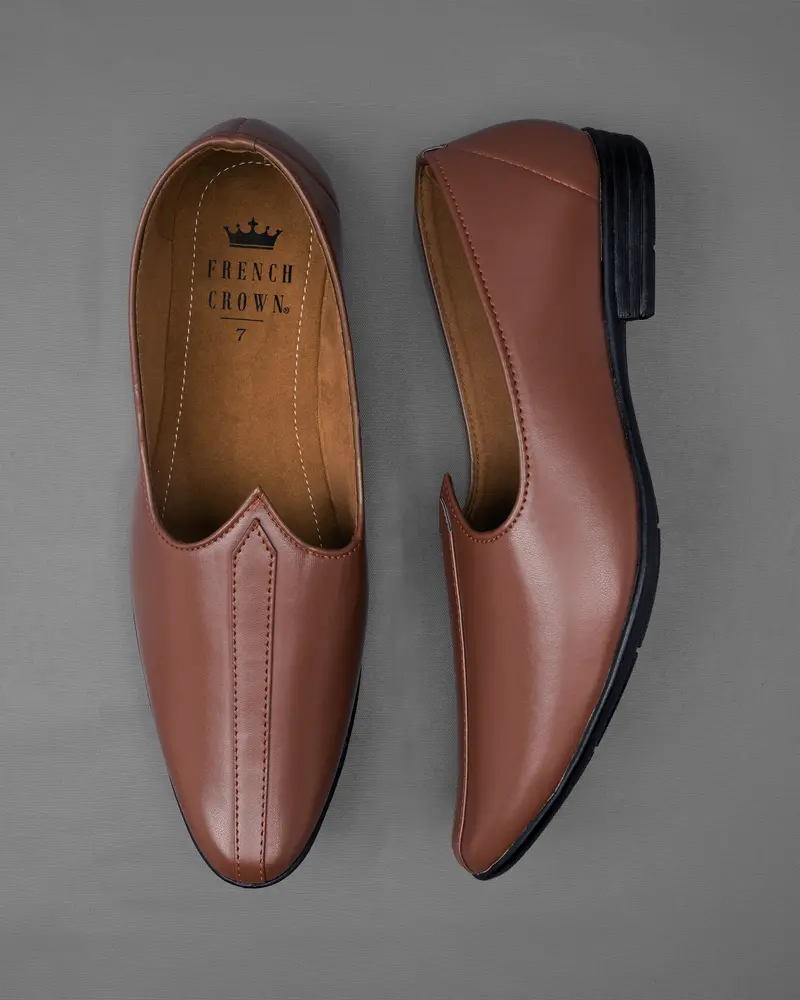 Brown Vegan Leather Hand Stitched Jutis 5