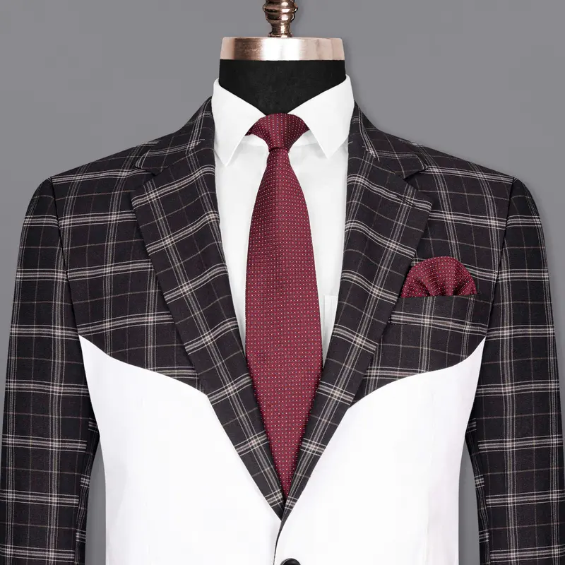Brown Windowpane Wirh White Wool Rich Designer Blazer 1