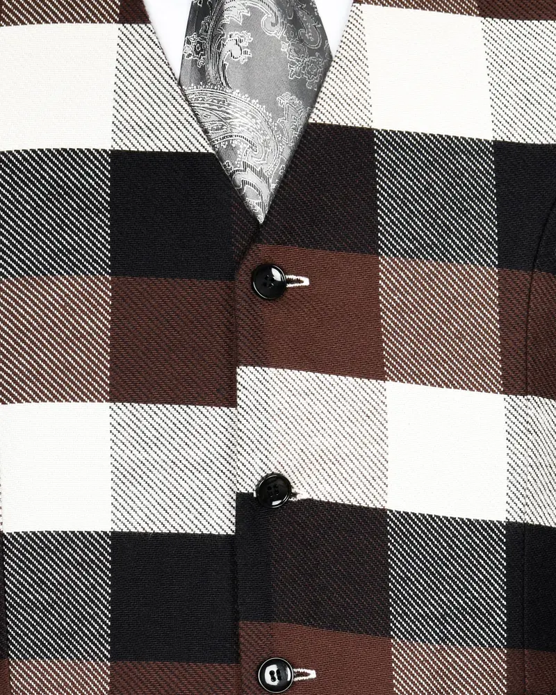 Brown With Black And Beige Checked Premium Cotton Waistcoat 5
